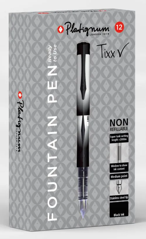 Snopake Tixx Fountain Pen Black- 1 Box of 12 pens