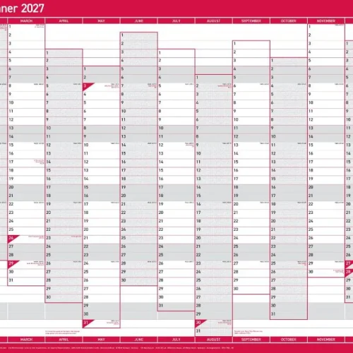 Sasco 2027 Vertical Unmounted Original Year Wall Planner 915 x 610mm